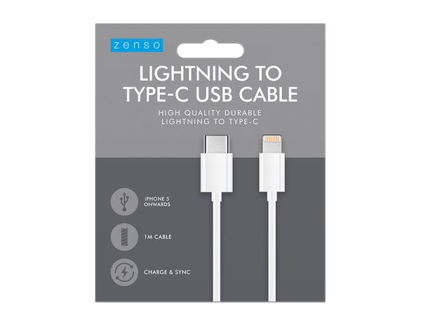 Type-C to Lightning White Cable 1M - 5056170359542